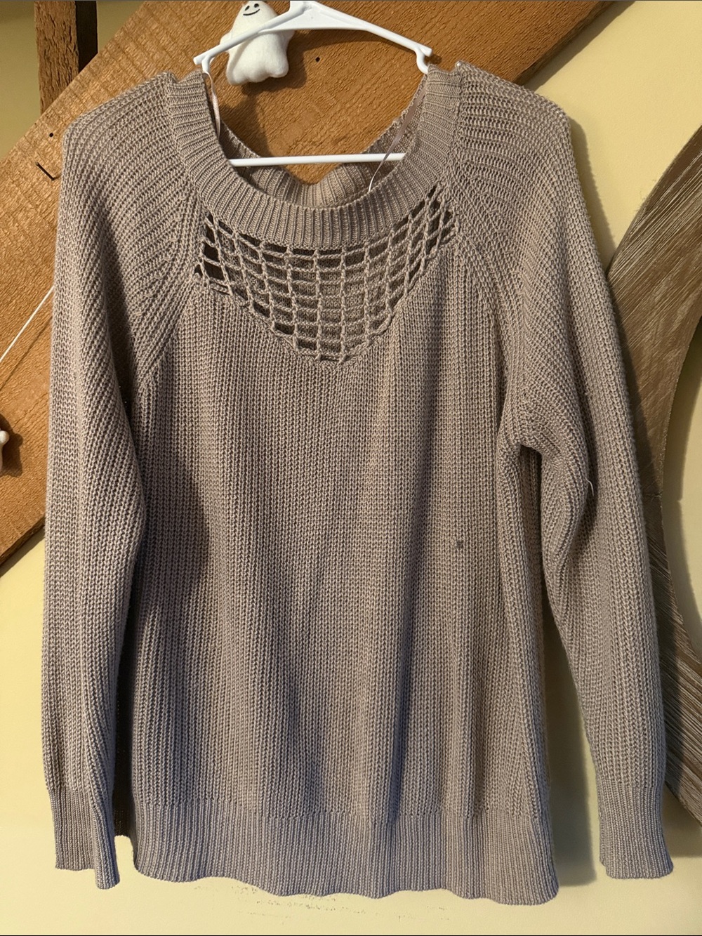 debut Taupe Open-Weave Crewneck Sweater